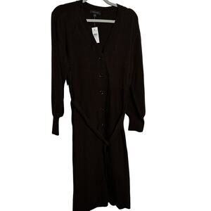 Ann Taylor Sweater Shirt Dress XXL Long Sleeve Button Tie Brown New $178